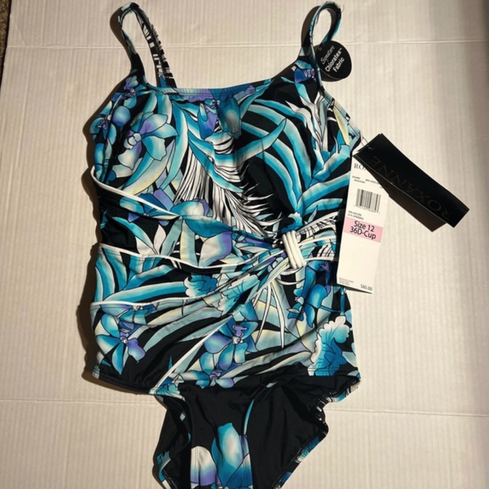 Floral Tropical Black & Teal One-Piece Swimsuit